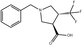 (3R,4R)-1-Benzyl-4-(trifluoromethyl)tetrahydro-1H-pyrrole-3-carboxylic acid Struktur