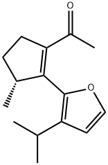 1-[(R)-3-Methyl-2-(3-isopropylfuran-2-yl)-1-cyclopenten-1-yl]ethanone Struktur