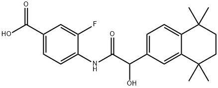 BENZOIC ACID, 3-FLUORO-4-[[(2R)-HYDROXY(5,6,7,8-TETRAHYDRO-5,5,8,8-TETRAMETHYL-2-NAPHTHALENYL)ACETYL]AMINO]- Struktur