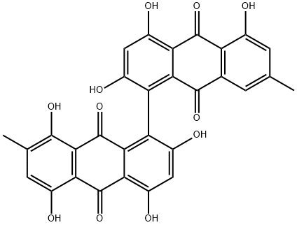 2,2',4,4',5,5',8-Heptahydroxy-7,7'-dimethyl[1,1'-bianthracene]-9,9',10,10'-tetrone Struktur