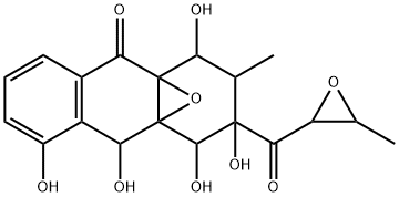 1,2,3,4-Tetrahydro-1,3,4,5,10-pentahydroxy-2-methyl-3-[(3-methyloxiranyl)carbonyl]-4a,9a-epoxyanthracen-9(10H)-one Struktur