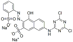 disodium 7-[(4,6-dichloro-1,3,5-triazin-2-yl)amino]-4-hydroxy-3-[(2-sulphonatophenyl)azo]naphthalene-2-sulphonate Struktur