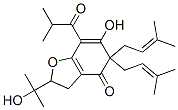 3,5-Dihydro-6-hydroxy-2-(1-hydroxy-1-methylethyl)-5,5-bis(3-methyl-2-butenyl)-7-(2-methyl-1-oxopropyl)-4(2H)-benzofuranone Struktur