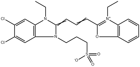 2-[3-[5,6-dichloro-1-ethyl-1,3-dihydro-3-(3-sulphonatopropyl)-2H-benzimidazol-2-ylidene]prop-1-enyl]-3-ethylbenzoxazolium Struktur