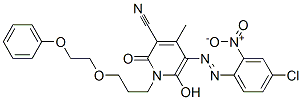 5-(4-Chloro-2-nitro-phenylazo)-3-cyano-6-hydroxy-4-methyl-1-[3-(2-phenoxyethoxy)propyl]pyridin-2-one Struktur