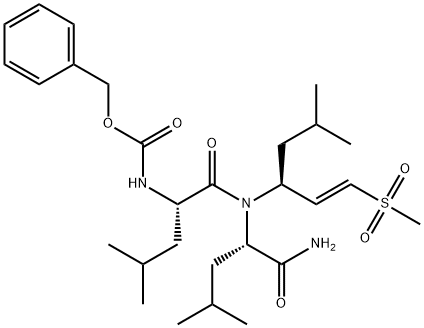 benzyl N-[(1S)-3-methyl-1-[[(1S)-3-methyl-1-[[(E,3S)-5-methyl-1-methyl sulfonyl-hex-1-en-3-yl]carbamoyl]butyl]carbamoyl]butyl]carbamate Struktur