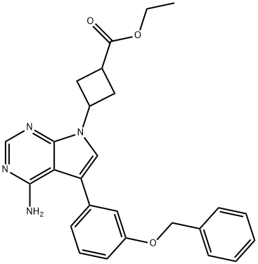 Cyclobutanecarboxylic acid, 3-[4-aMino-5-[3-(phenylMethoxy)phenyl]-7H-pyrrolo[2,3-d]pyriMidin-7-yl]-, ethyl ester Struktur