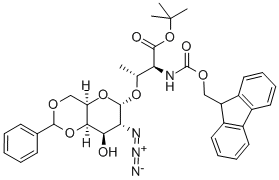 O-(2-Azido-4,6-O-benzylidene-2-deoxy-alpha-D-galactopyranosyl)-N-Fmoc-L-threonine tert-Butyl Ester Struktur