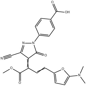 Benzoic  acid,  4-[3-cyano-4-[3-[5-(dimethylamino)-2-furanyl]-1-(methoxycarbonyl)-2-propenylidene]-4,5-dihydro-5-oxo-1H-pyrazol-1-yl]-  (9CI) Struktur