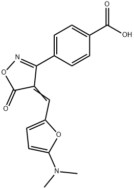 Benzoic  acid,  4-[4-[[5-(dimethylamino)-2-furanyl]methylene]-4,5-dihydro-5-oxo-3-isoxazolyl]- Struktur