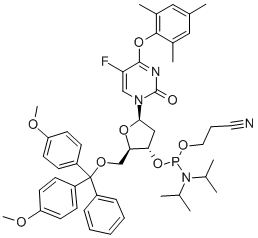 5'-O-(4,4'-DIMETHOXYTRITYL)-5-FLUORO-O4-(2,4,6-TRIMETHYLPHENYL)-2'-DEOXYURIDINE, 3'-[(2-CYANOETHYL)-(N,N-DIISOPROPYL)]PHOSPHORAMIDITE Struktur