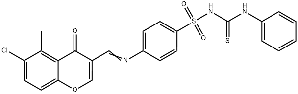 Benzenesulfonamide, 4-(((6-chloro-5-methyl-4-oxo-4H-1-benzopyran-3-yl) methylene)amino)-N-((phenylamino)thioxomethyl)- Struktur