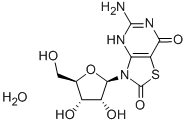 5-Amino-3-beta-D-ribofuranosylthiazolo[4,5-d]pyrimidine-2,7(3H,6H)-dione monohydrate Struktur