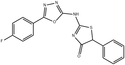 2-((5-(4-Fluorophenyl)-1,3,4-oxadiazol-2-yl)amino)-5-phenyl-4(5H)-thia zolone Struktur