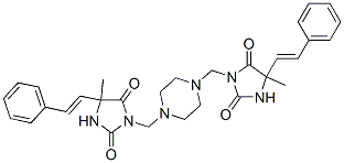 5-methyl-3-[[4-[[4-methyl-2,5-dioxo-4-[(E)-2-phenylethenyl]imidazolidi n-1-yl]methyl]piperazin-1-yl]methyl]-5-[(E)-2-phenylethenyl]imidazolid ine-2,4-dione Struktur