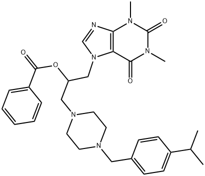 1-Piperazineethanol, alpha-(1,3-dimethyl-7-xanthinylmethyl)-4-(p-isopr opylbenzyl)-, benzoate (ester) Struktur