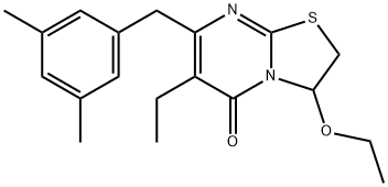 4-[(3,5-dimethylphenyl)methyl]-9-ethoxy-3-ethyl-7-thia-1,5-diazabicycl o[4.3.0]nona-3,5-dien-2-one Struktur