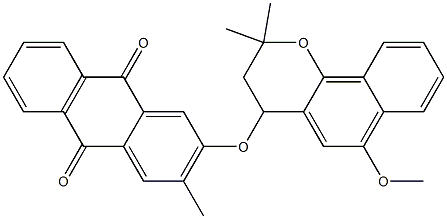 (+)-2-[[3,4-Dihydro-6-methoxy-2,2-dimethyl-2H-naphtho[1,2-b]pyran-4-yl]oxy]-3-methyl-9,10-anthracenedione Struktur