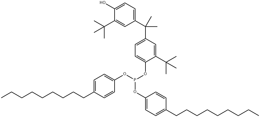 2-(tert-butyl)-4-[1-[3-(tert-butyl)-4-hydroxyphenyl]-1-methylethyl]phenyl bis(4-nonylphenyl) phosphite Struktur