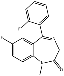 1-Methyl-5-(2-fluorophenyl)-7-fluoro-1,3-dihydro-2H-1,4-benzodiazepine-2-one Struktur