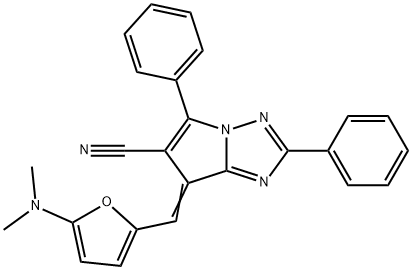 7H-Pyrrolo[1,2-b][1,2,4]triazole-6-carbonitrile,  7-[[5-(dimethylamino)-2-furanyl]methylene]-2,5-diphenyl- Struktur