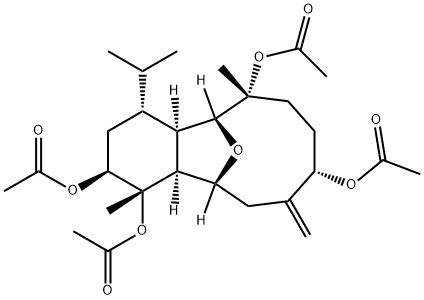 (1S,2S,4R,4aR,5R,6R,9S,12R,12aS)-Tetradecahydro-1,6-dimethyl-10-methylene-4-isopropyl-5,12-epoxybenzocyclodecene-1,2,6,9-tetrol tetraacetate Struktur