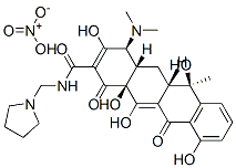 2-Naphthacenecarboxamide, 4-(dimethylamino)-1,4,4a,5,5a,6,11,12a-octahydro-3,6,10,12,12a-pentahydroxy-6-methyl-1,11-dioxo-N-(1-pyrrolidinylmethyl)-, [4S-(4alpha,4aalpha,5aalpha,6beta,12aalpha)]-, mononitrate (salt)  Struktur