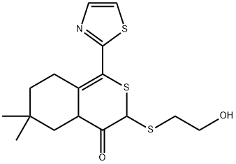 6,7-DIHYDRO-3-[(2-HYDROXYETHYL)THIO]-6,6-DIMETHYL-1-(2-THIAZOLYL)-BENZO[C]THIOPHEN-4(5H)-ONE Struktur