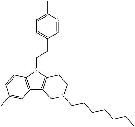 2,3,4,5-Tetrahydro-2-heptyl-8-methyl-5-[2-(6-methyl-3-pyridyl)ethyl]-1H-pyrido[4,3-b]indole Struktur