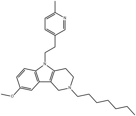 2,3,4,5-Tetrahydro-2-heptyl-8-methoxy-5-[2-(6-methyl-3-pyridyl)ethyl]-1H-pyrido[4,3-b]indole Struktur