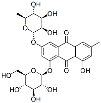 3-[(6-deoxy-alpha-L-mannopyranosyl)oxy]-1-(beta-D-glucopyranosyloxy)-8-hydroxy-6-methylanthraquinone  Struktur