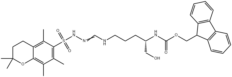 (S)-(9H-Fluoren-9-yl)Methyl (1-hydroxy-5-(3-((2,2,5,7,8-pentaMethylchroMan-6-yl)sulfonyl)guanidino)pentan-2-yl)carbaMate Struktur