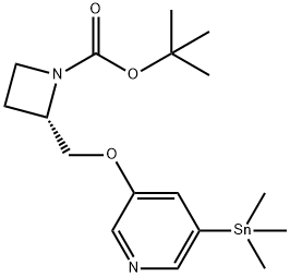 (2S)-2-[[[5-(TRIMETHYLSTANNYL)-3-PYRIDINYL]OXY]METHYL]-1-AZETIDINECARBOXYLIC ACID, T-BUTYL ESTER Struktur