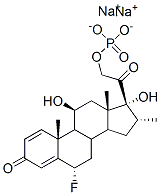 Pregna-1,4-diene-3,20-dione, 6-fluoro-11,17-dihydroxy-16-methyl-21-(phosphonooxy)-, disodium salt, (6alpha,11beta,16alpha)-  Struktur