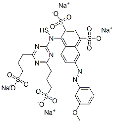 1,3-Naphthalenedisulfonic acid, 7-4-4,6-bis(3-sulfopropyl)thio-1,3,5-triazin-2-ylamino-3-methoxyphenylazo-, tetrasodium salt Struktur