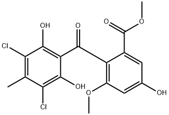 2-(2,6-Dihydroxy-3,5-dichloro-4-methylbenzoyl)-3-methoxy-5-hydroxybenzoic acid methyl ester Struktur