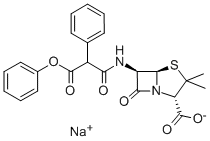 sodium [2S-(2alpha,5alpha,6beta)]-6-[(1,3-dioxo-3-phenoxy-2-phenylpropyl)amino]-3,3-dimethyl-7-oxo-4-thia-1-azabicyclo[3.2.0]heptane-2-carboxylate  Struktur