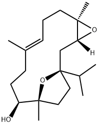 5,9,13-Trimethyl-1-isopropyl-4,16-dioxatricyclo[11.2.1.03,5]hexadec-8-en-12-ol Struktur