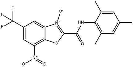 2-[(MESITYLAMINO)CARBONYL]-7-NITRO-5-(TRIFLUOROMETHYL)-1,3-BENZOTHIAZOL-3-IUM-3-OLATE Struktur