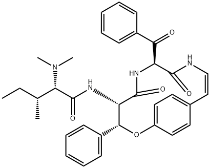 (2S,3R)-N-[(3R,4S,7S)-7-Benzoyl-5,8-dioxo-3-phenyl-2-oxa-6,9-diazabicyclo[10.2.2]hexadeca-10,12,14(1),15-tetren-4-yl]-2-(dimethylamino)-3-methylpentanamide Struktur