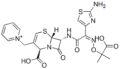 1-[[(2R,6R,7R)-7-[[(2Z)-2-(2-Amino-4-thiazolyl)-2-[(1-carboxy-1-methylethoxy)imino]acetyl]amino]-2-carboxy-8-oxo-5-thia-1-azabicyclo[4.2.0]oct-3-en-3-yl]methyl]pyridinium Struktur