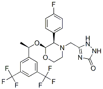 5-[[(2S,3R)-2-[(1R)-1-[3,5-bis(trifluoromethyl)phenyl]ethoxy]-3-(4-fluorophenyl)morpholin-4-yl]methyl]-1,2-dihydro-1,2,4-triazol-3-one Struktur