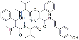 3-Methyl-2-(methylamino)butanoic acid 1-phenyl-3-[2-(4-hydroxyphenyl)ethenylamino]-3-oxo-2-[[2-[(3-hydroxy-3-phenyl-2-(dimethylamino)-1-oxopropyl)amino]-3-methyl-1-oxo-2-butenyl]amino]propyl ester Struktur