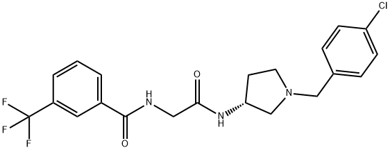 N-[2-[[(3R)-1-[(4-chlorophenyl)methyl]-3-pyrrolidinyl]amino]-2-oxoethyl]-3-(trifluoromethyl)benzamidehydrochloride Struktur