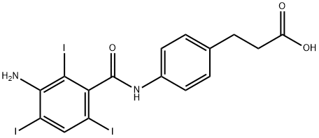 3-[4-[(3-amino-2,4,6-triiodo-benzoyl)amino]phenyl]propanoic acid Struktur