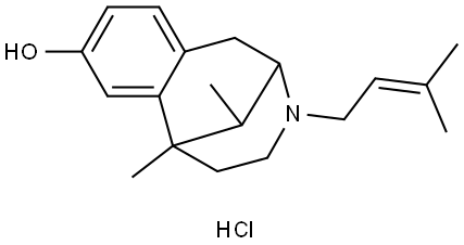 1,2,3,4,5,6-hexahydro-6,11-dimethyl-3-(3-methylbut-2-enyl)-2,6-methano-3-benzazocin-8-ol hydrochloride Struktur