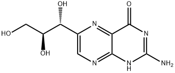 (-)-2-Amino-6-[(1S,2R)-1,2,3-trihydroxypropyl]pteridine-4(1H)-one Struktur