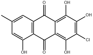 3-Chloro-1,2,4,5-tetrahydroxy-7-methyl-9,10-anthraquinone Struktur