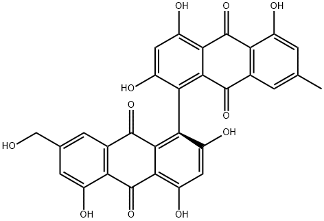 2,2',4,4',5,5'-Hexahydroxy-7-(hydroxymethyl)-7'-methyl-1,1'-bi(9,10-anthraquinone) Struktur