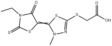 [[5-(3-ethyl-4-oxo-2-thioxothiazolidin-5-ylidene)-4,5-dihydro-4-methyl-1,3,4-thiadiazol-2-yl]thio]acetic acid  Struktur